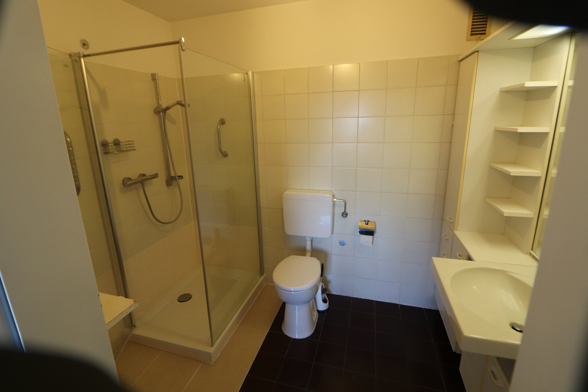 Badezimmer mit Dusche und Waschtisch